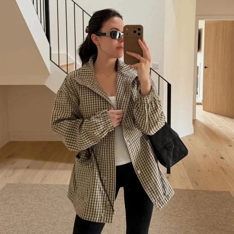 SOKYND Rebecca Vintage Plaid Cinched Jacket JacketSOKYND-209879-KHA-S-26711KhakiS