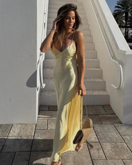 Vestido comprido Reina em cetim sem costas