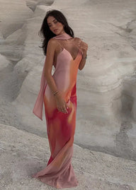 Remy Open-Back Ombre Satin Maxi Dress