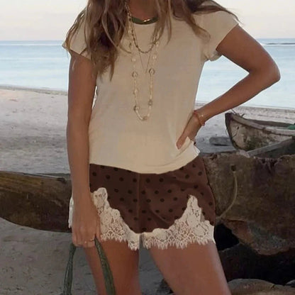 SOKYND Riona Polka Dot Lace Trim Shorts ShortsSOKYND-545367-WHI-S-49751White RedS