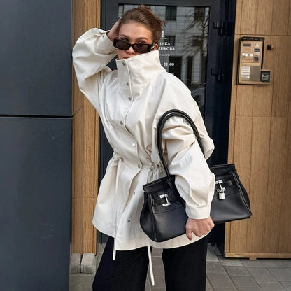 SOKYND Ruth Contrast Collar Windbreaker Jacket JacketBeigeL