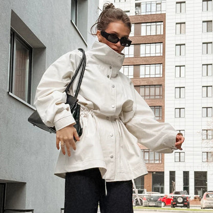 SOKYND Ruth Contrast Collar Windbreaker Jacket JacketBeigeL