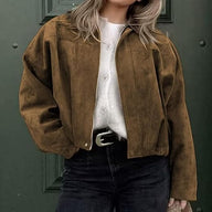 Sabrina Casaco vintage kaki em camurça sintética