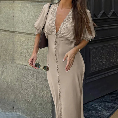SOKYND Sandra Puff Sleeve Lace-Up Maxi Dress DressSOKYND-475863-DEF-OS-75831S