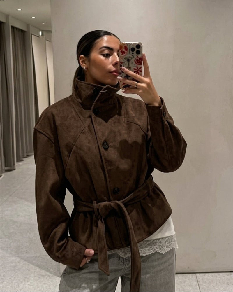 SOKYND Sarah Faux Suede Lace Up Jacket JacketSOKYND-923351-BRO-S-38359BrownS