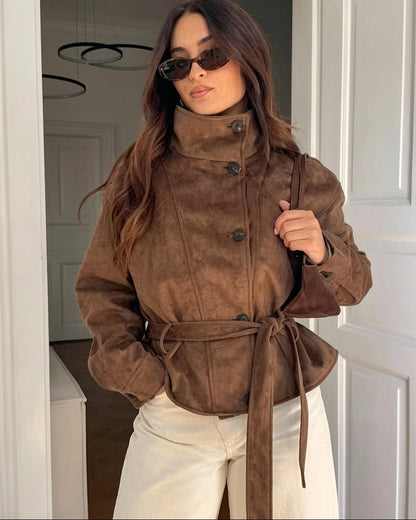 SOKYND Sarah Faux Suede Lace Up Jacket JacketSOKYND-923351-BRO-XS-05591BrownXS