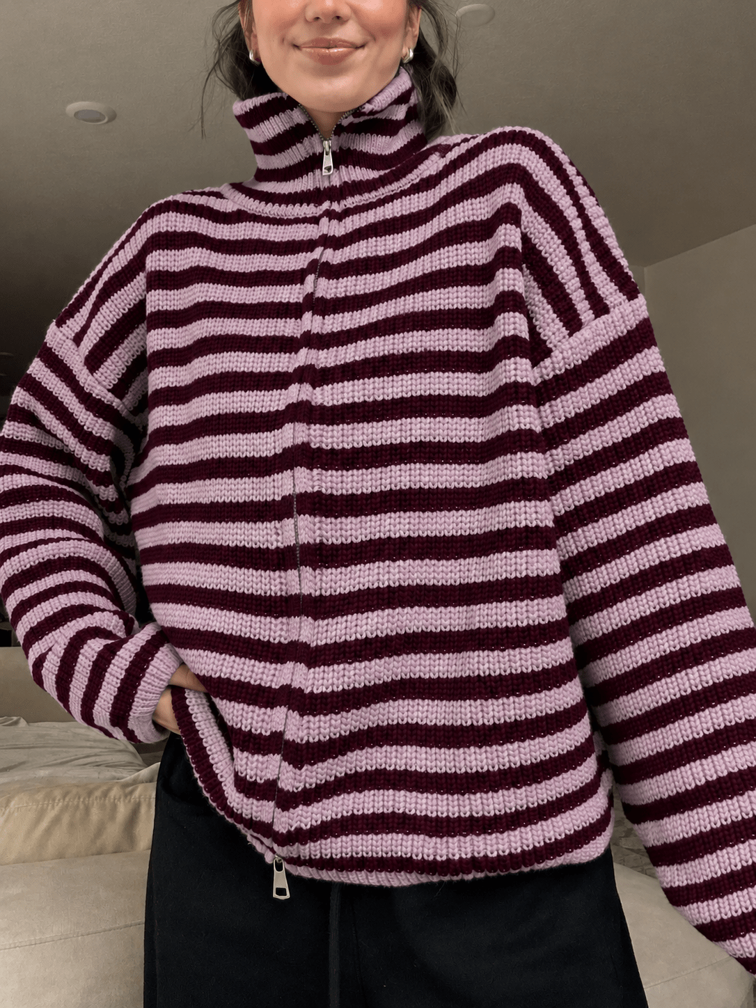 SOKYND Sarah Striped High-Neck Knit Sweater SweaterSOKYND-932951-PIN-S-89143S