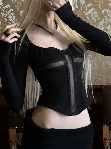 SOKYND Sofia Square Neck Lace Crop Top TopsSOKYND-587735-BLA-M-32919BlackM