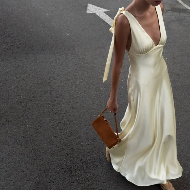 SOKYND Solana Satin Tie Strap Maxi Dress DressSOKYND-298583-YEL-XS-45079YellowXS