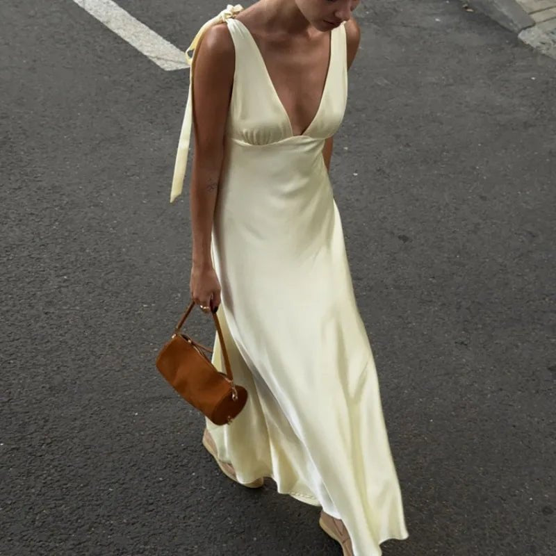 SOKYND Solana Satin Tie Strap Maxi Dress DressSOKYND-298583-YEL-XS-45079YellowXS