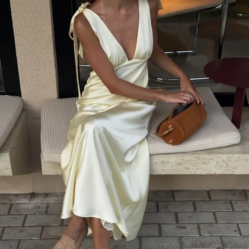 SOKYND Solana Satin Tie Strap Maxi Dress DressSOKYND-298583-YEL-XS-45079YellowXS