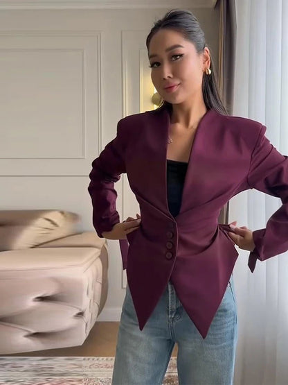 SOKYND Tanya Structured Shoulder Cinched Blazer Coats & Jacketspp1772777205900164625BurgundyS