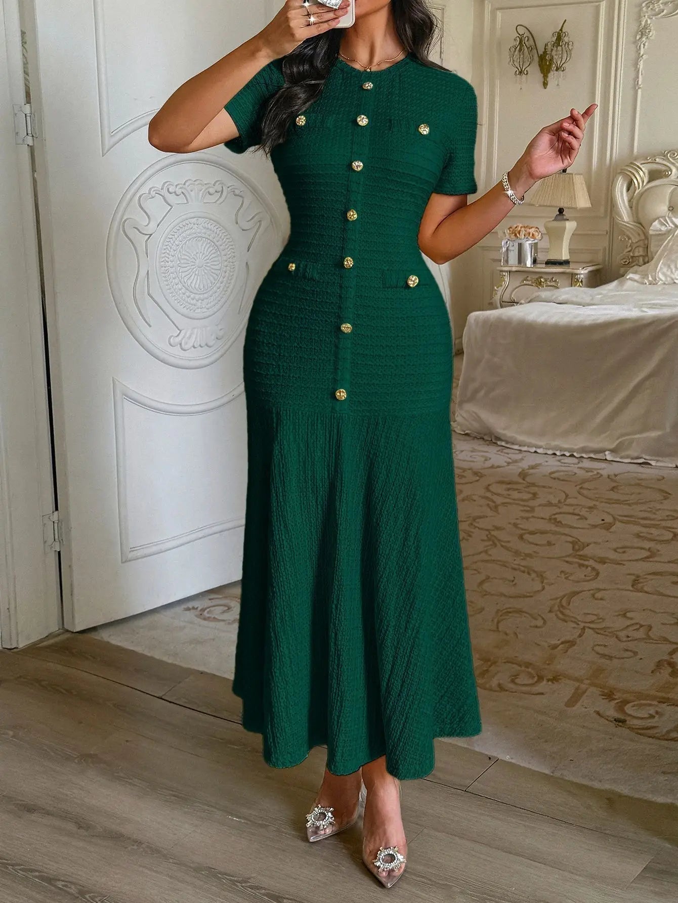 SOKYND Teresa Bodycon Flared Midi Dress DressSOKYND-522263-DAR-S-81079Dark GreenS