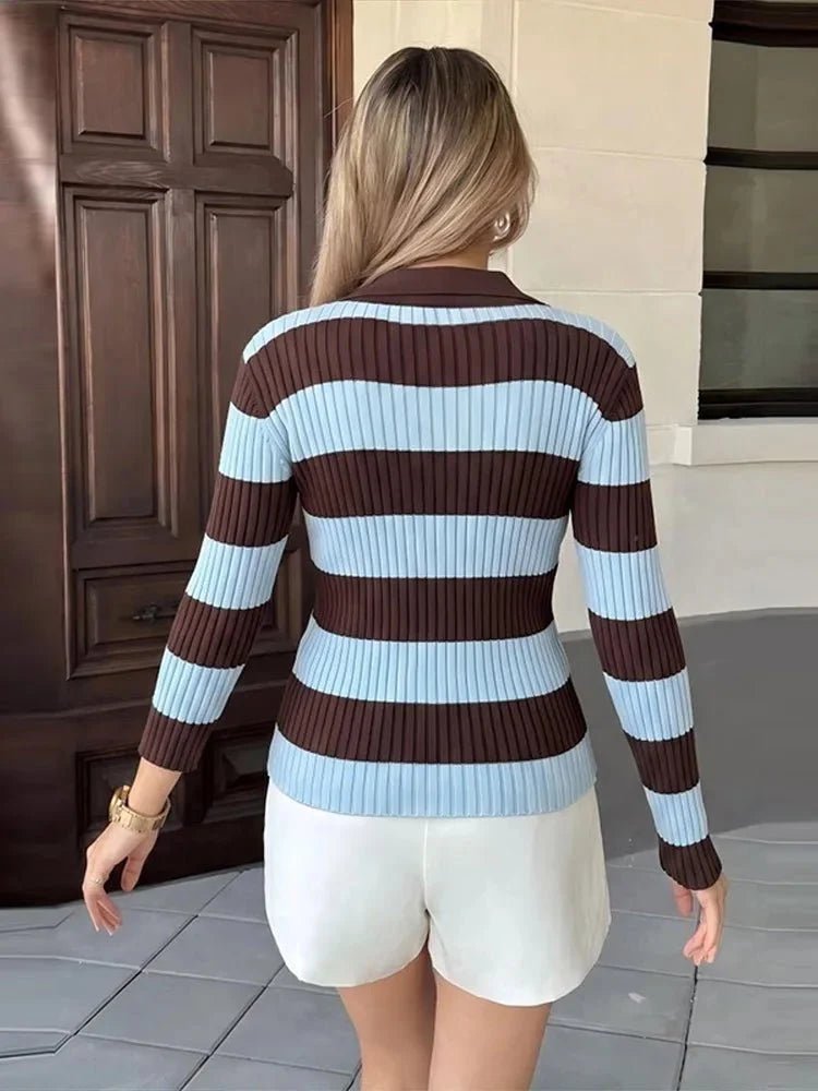 SOKYND Teresa Striped Knit Polo Pullover TopSOKYND-751127-M-OS-93399M