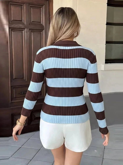 SOKYND Teresa Striped Knit Polo Pullover TopSOKYND-751127-M-OS-93399M