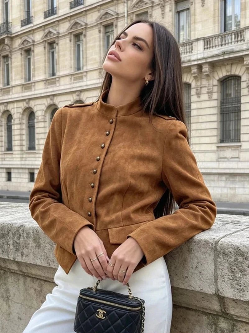 SOKYND Tessa Faux Suede Button Cropped Coat CoatSOKYND-069079-BRO-M-92503BrownM