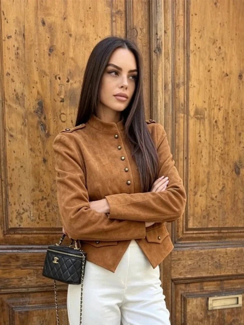 SOKYND Tessa Faux Suede Button Cropped Coat CoatSOKYND-069079-BRO-M-92503BrownM