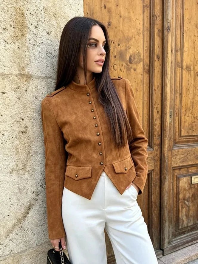 SOKYND Tessa Faux Suede Button Cropped Coat CoatSOKYND-069079-BRO-S-59735BrownS