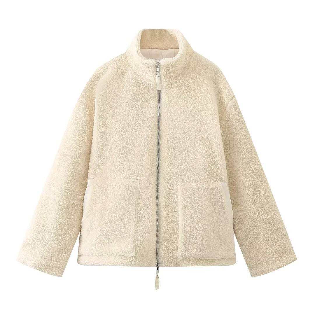 SOKYND Tessa Zip Up Teddy Jacket Coats & JacketsBeigeS