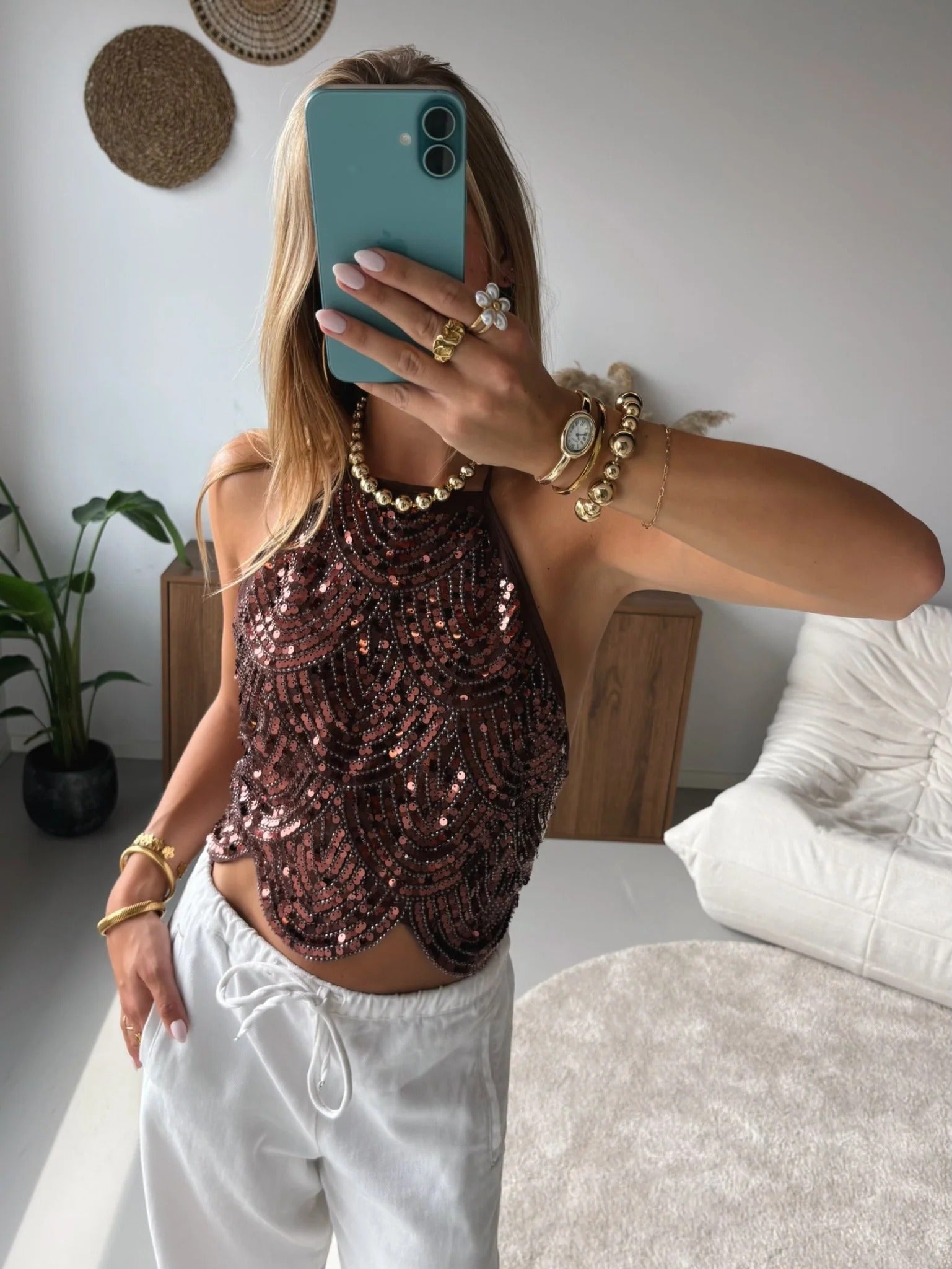 Top halter Jane com lantejoulas