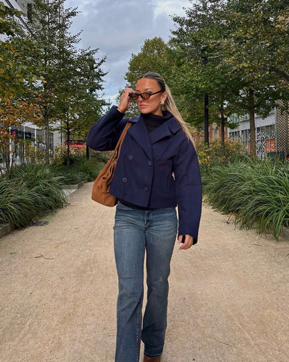 SOKYND Vannie Short Double - Breasted Coat Coats & JacketszI1772777205893806019Navy BlueL