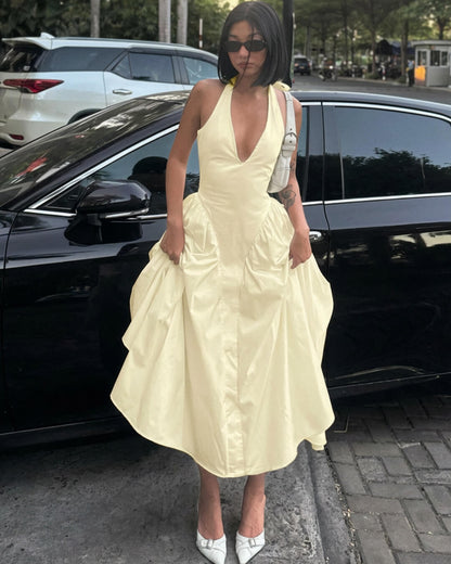 SOKYND Yara Deep Neck Maxi Dress DressBeigeS