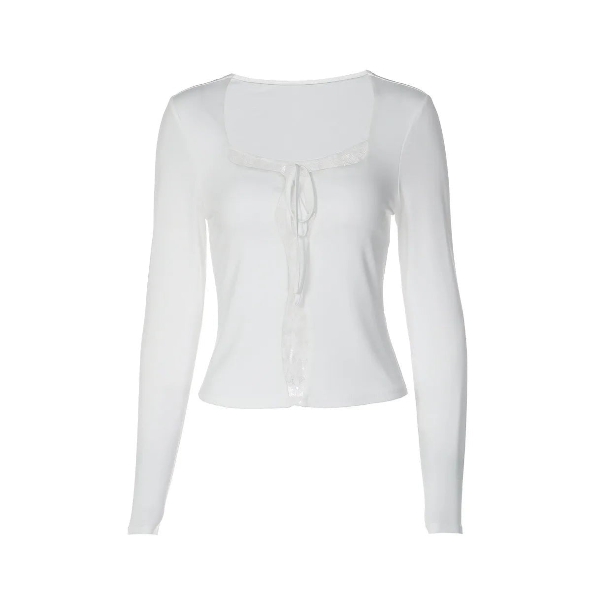 SOKYND Yseult Lace Patchwork Square Neck Crop Top TopWhiteS