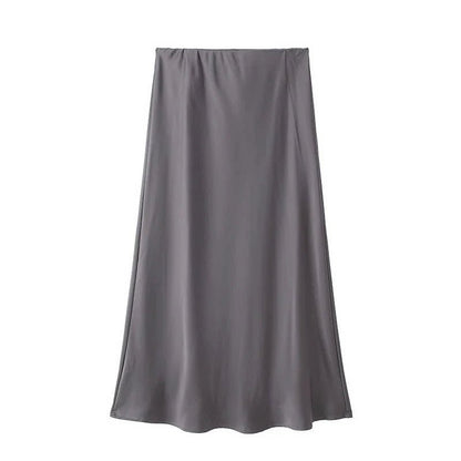 SOKYND Yui High Waist Black Satin Midi Skirt SkirtArmygreenXS