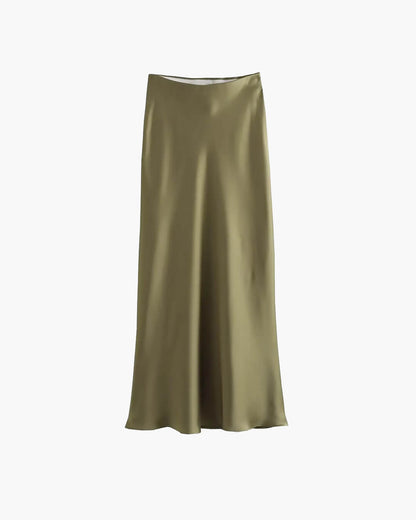 SOKYND Yui High Waist Black Satin Midi Skirt SkirtArmygreenXS